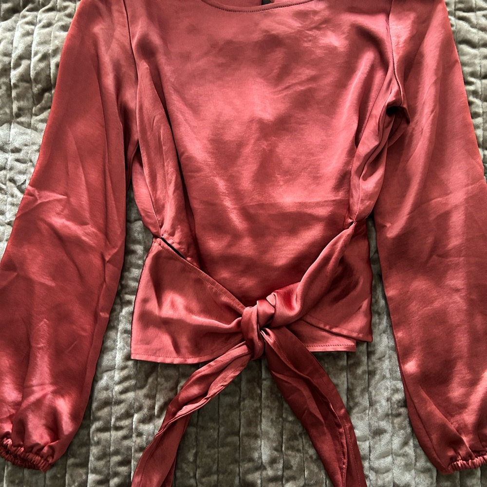 DREW terracotta (pinkish orange)  Fitted Blouse with Tie Front